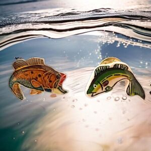 2‎ Vintage Fishing Hat Pins Lapel Tie Tacks Large Mouth Bass Bassmaster Fishing.